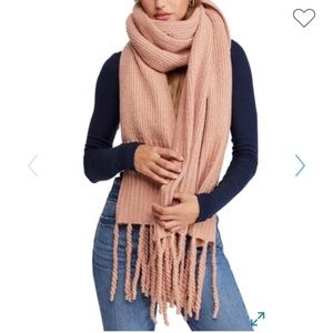 NWT Free People Pink Ribbed Fringe Blanket Scarf